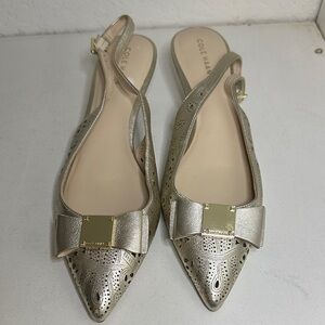 Cole Haan Women's Metallic Gold Flats with Bow Sz 7.5